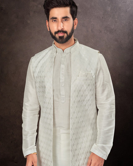 Grey Mens Kurta Pajama Set With Jacket