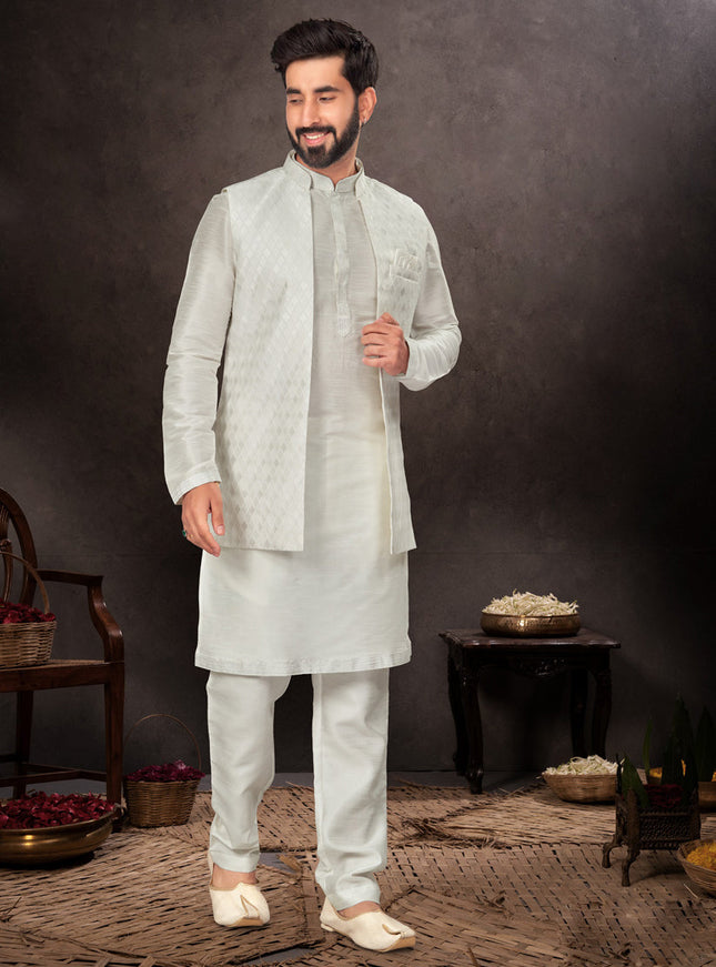 Grey Mens Kurta Pajama Set With Jacket