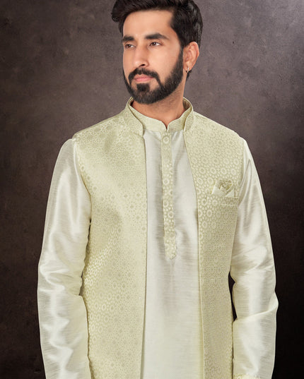 Pastel Green Mens Kurta Pajama Set With Jacket