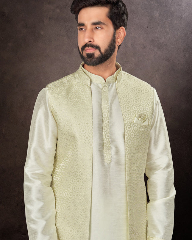 Pastel Green Mens Kurta Pajama Set With Jacket