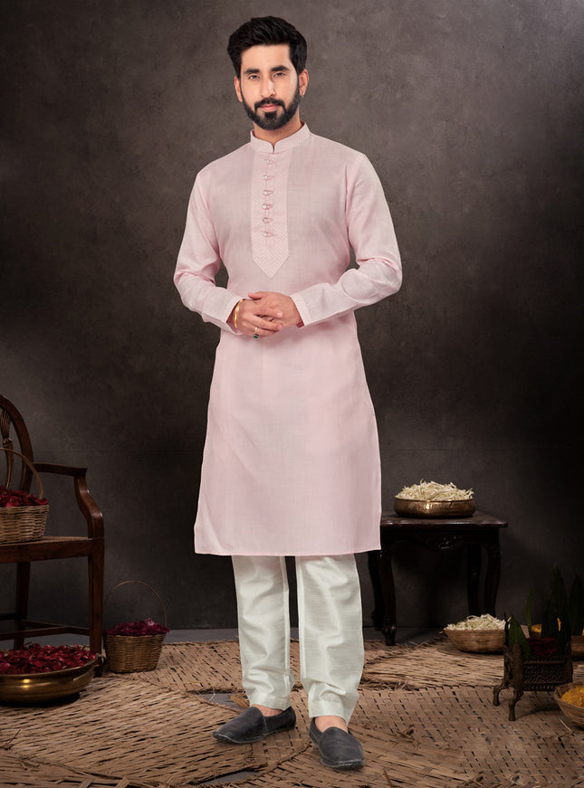 Light Pink Mens Kurta Pajama Set