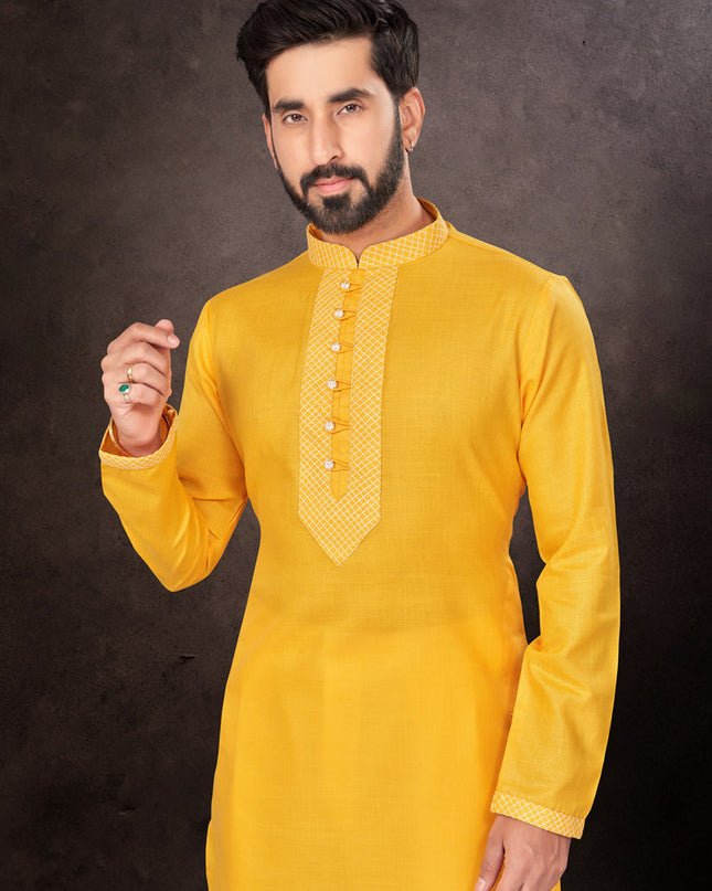 Yellow Mens Kurta Pajama Set