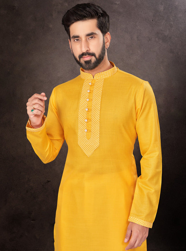 Yellow Mens Kurta Pajama Set