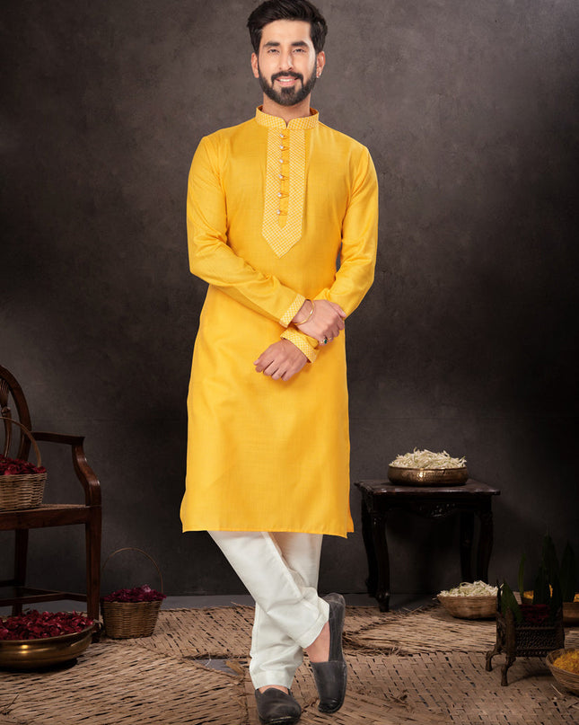 Yellow Mens Kurta Pajama Set