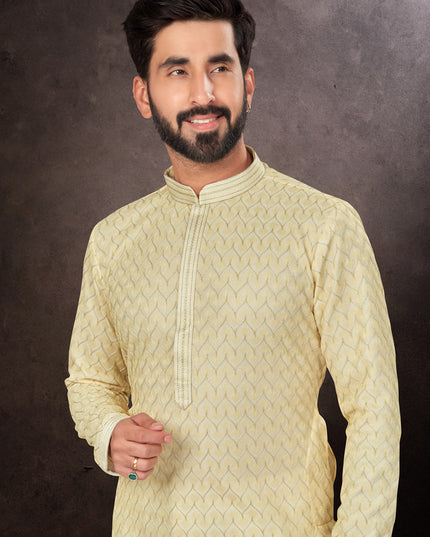 Light Yellow Mens Kurta Pajama Set