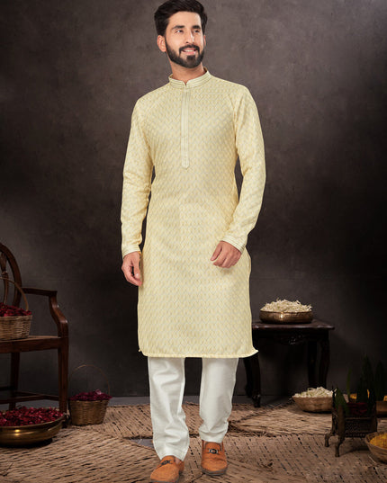Light Yellow Mens Kurta Pajama Set