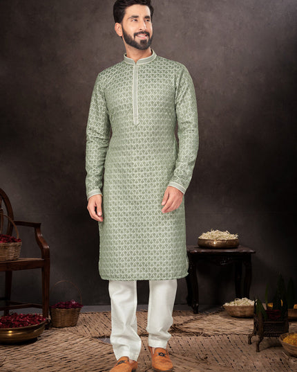 Green Mens Kurta Pajama Set