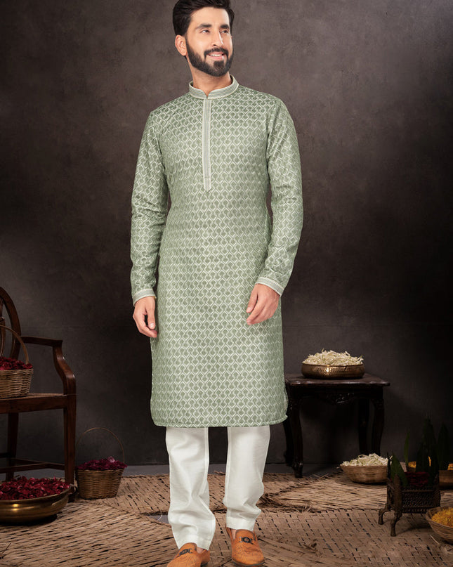 Green Mens Kurta Pajama Set