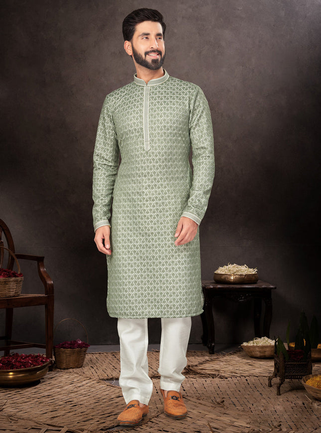 Green Mens Kurta Pajama Set
