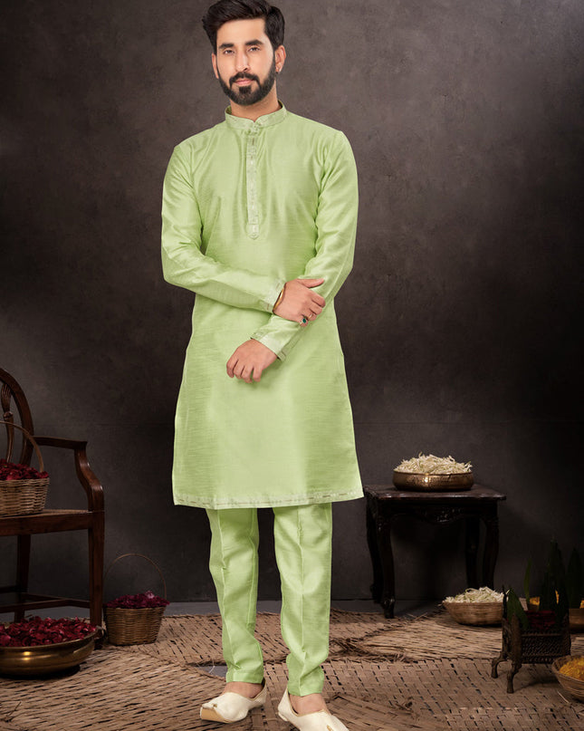 Parrot Green Mens Kurta Pajama Set