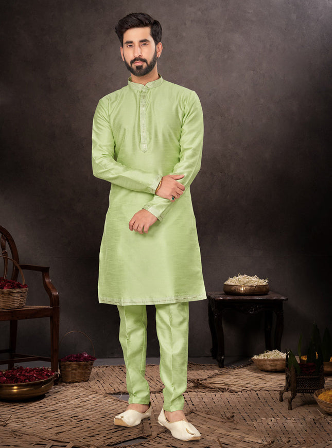 Parrot Green Mens Kurta Pajama Set