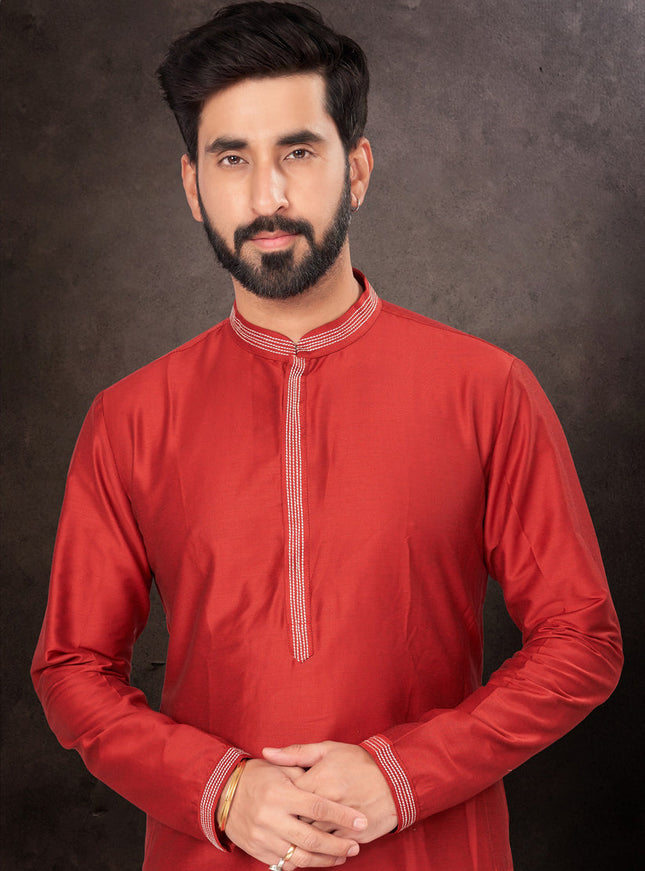 Maroon Mens Kurta Pajama Set