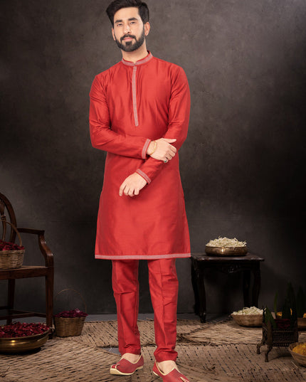 Maroon Mens Kurta Pajama Set
