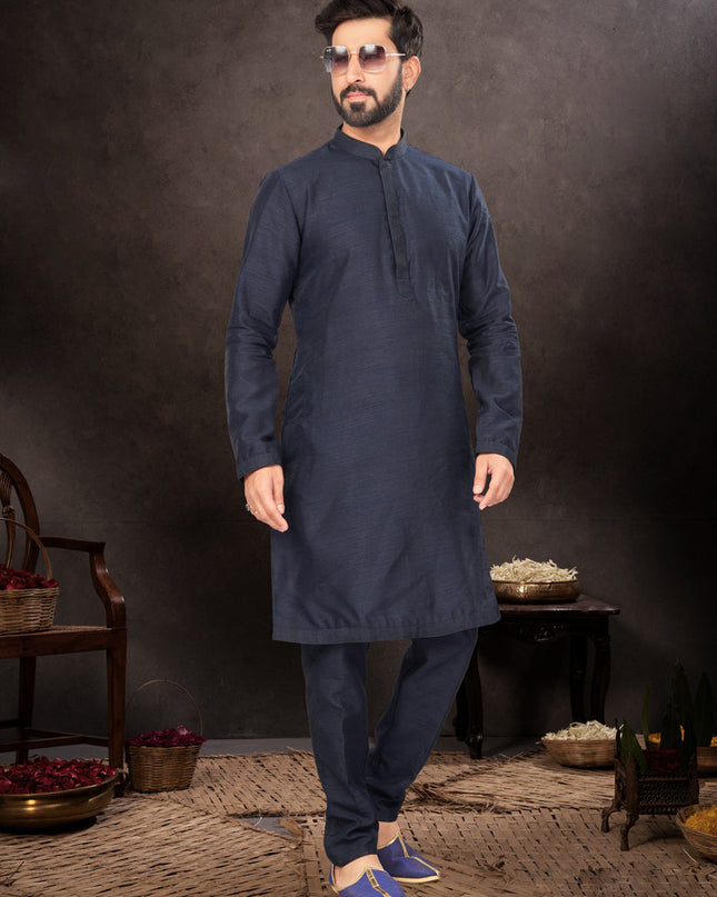 Navy Blue Mens Kurta Pajama Set