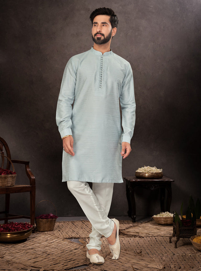 Ice Blue Mens Kurta Pajama Set