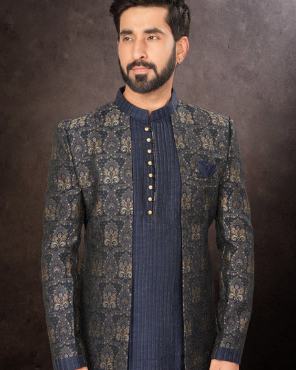 Navy Blue Mens Designer Indo Western