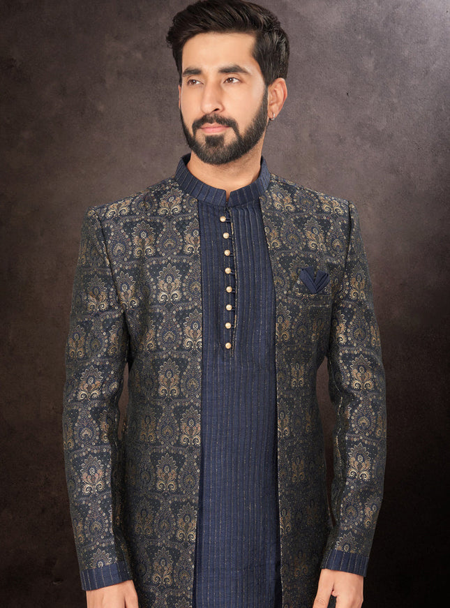 Navy Blue Mens Designer Indo Western