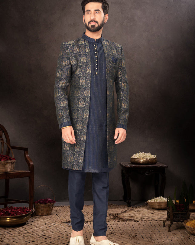 Navy Blue Mens Designer Indo Western
