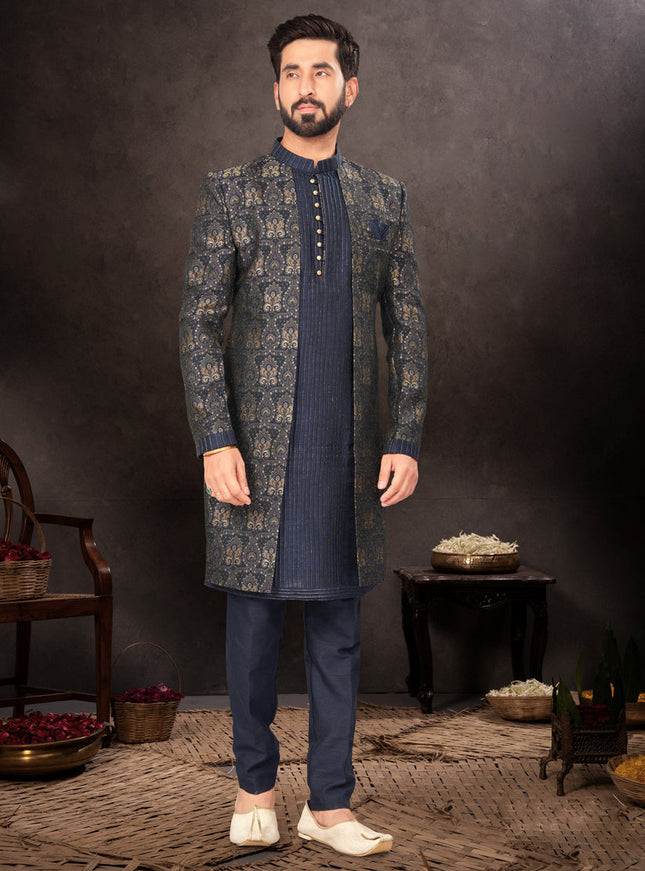 Navy Blue Mens Designer Indo Western