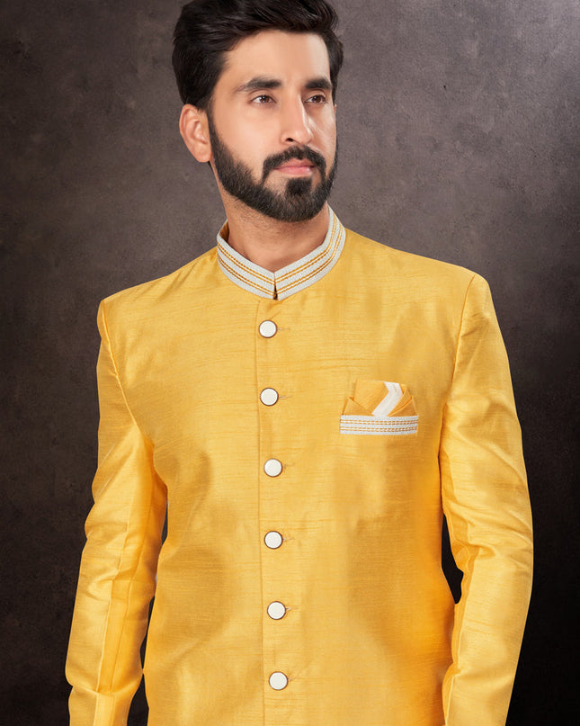 Golden Yellow Mens Designer Indo Western