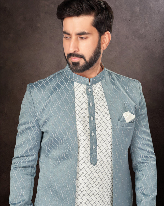 Pastel Blue Mens Designer Indo Western