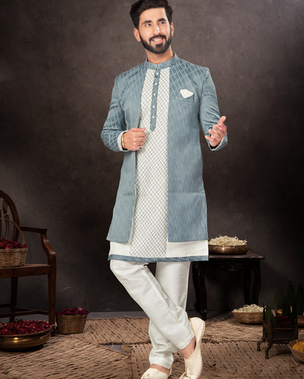 Pastel Blue Mens Designer Indo Western