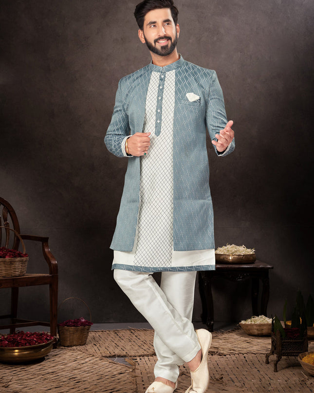 Pastel Blue Mens Designer Indo Western