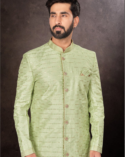 Parrot Green Mens Designer Indo Western