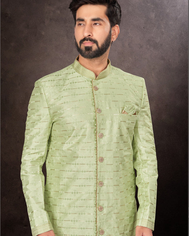Parrot Green Mens Designer Indo Western
