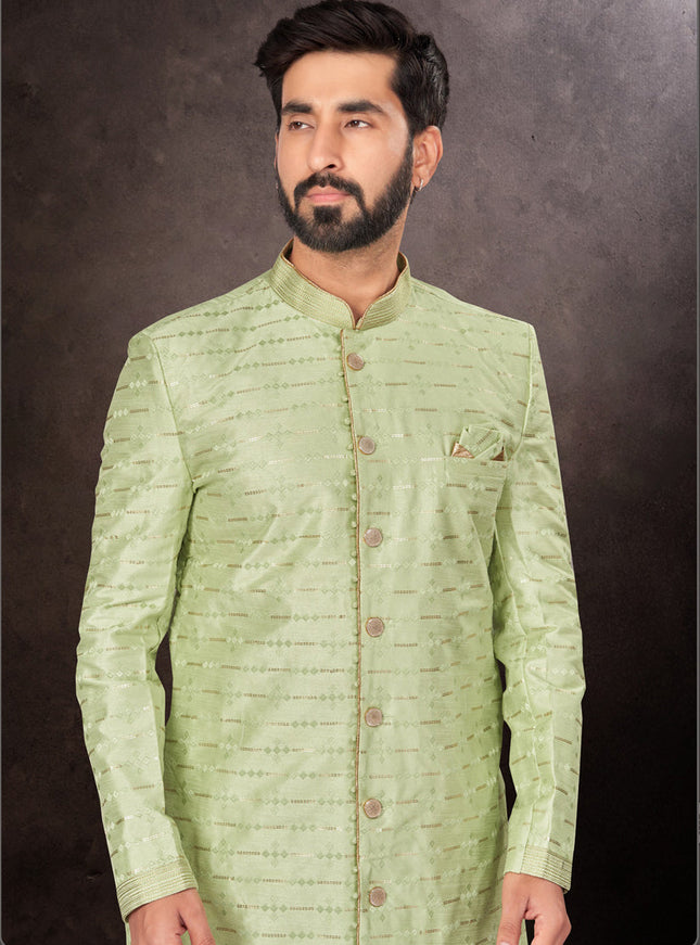 Parrot Green Mens Designer Indo Western