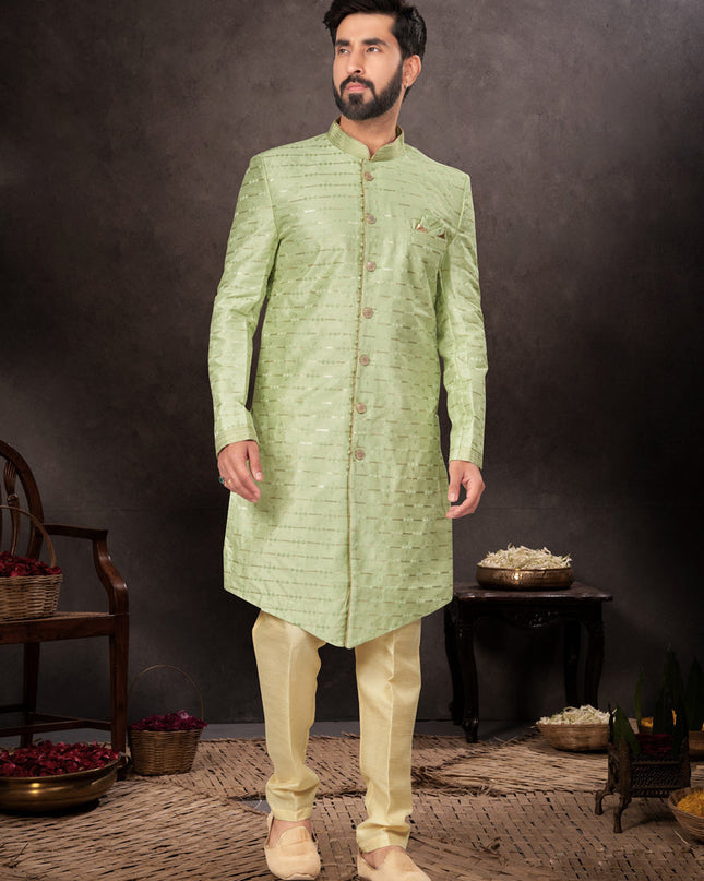Parrot Green Mens Designer Indo Western