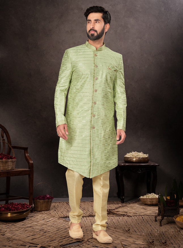 Parrot Green Mens Designer Indo Western