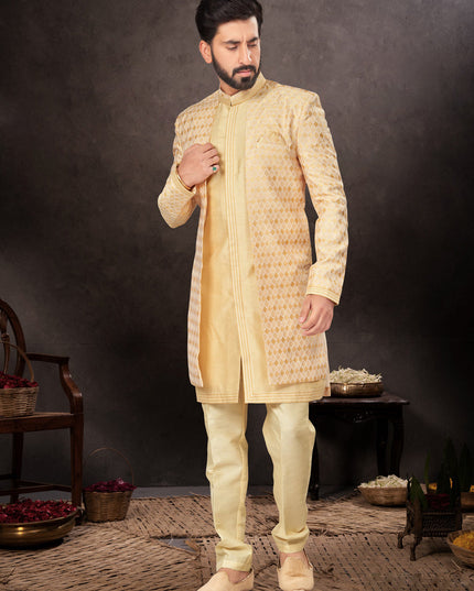 Yellow Mens Designer Indo Western