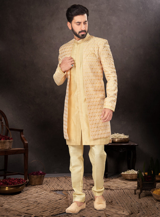 Yellow Mens Designer Indo Western