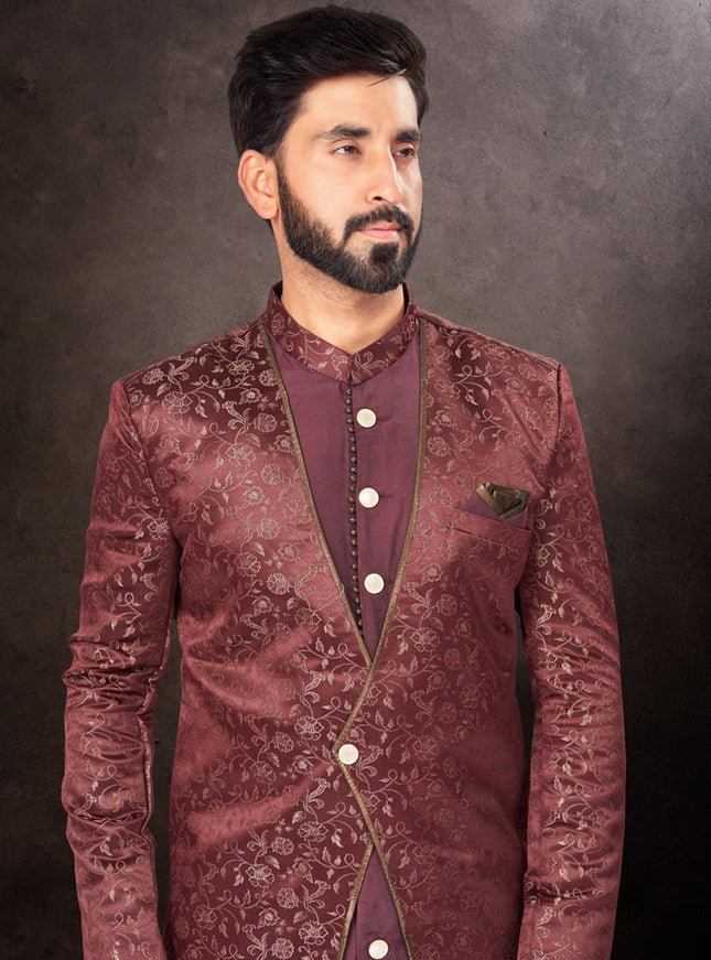 Maroon Mens Designer Indo Western