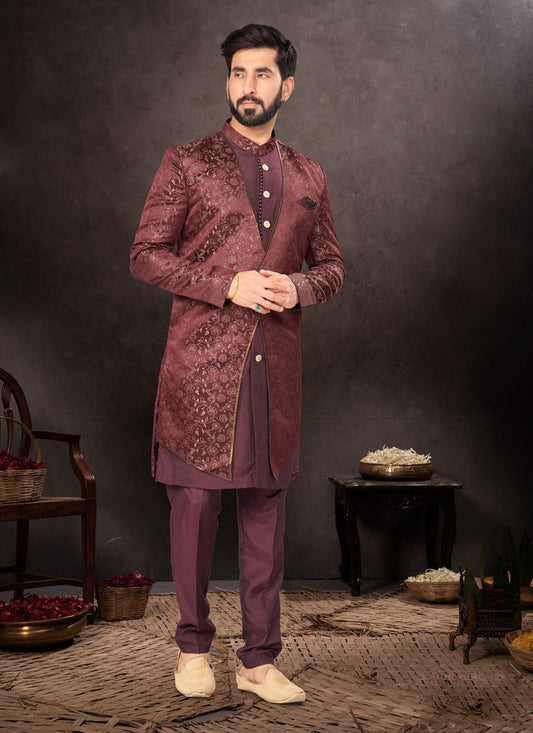 Maroon Mens Designer Indo Western