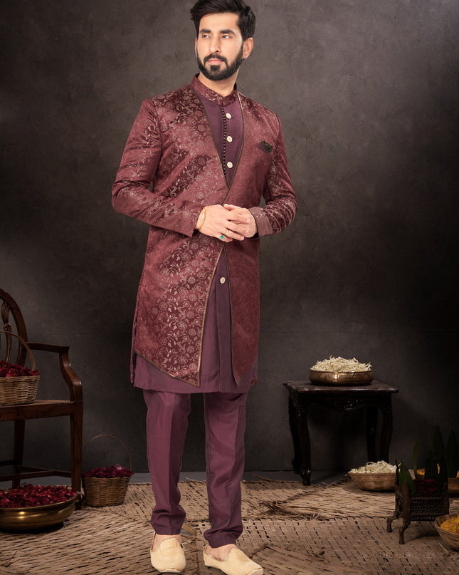 Maroon Mens Designer Indo Western