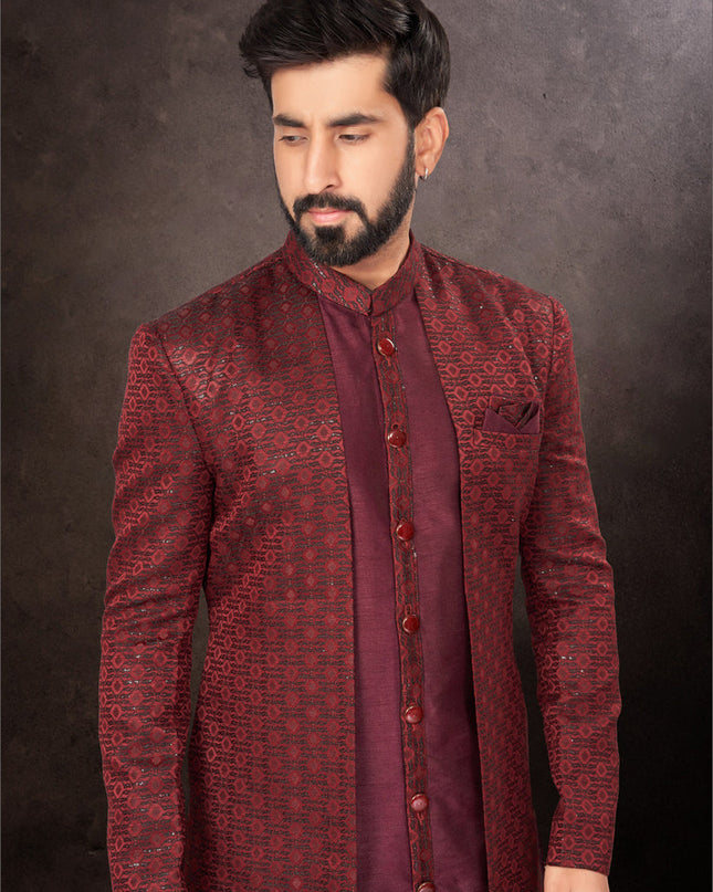 Maroon Mens Designer Indo Western