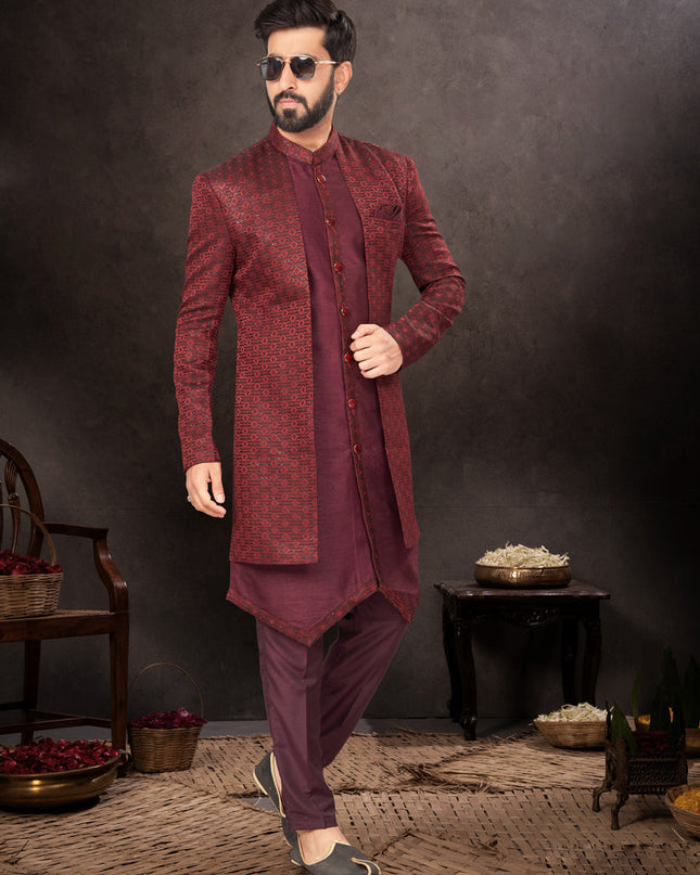 Maroon Mens Designer Indo Western