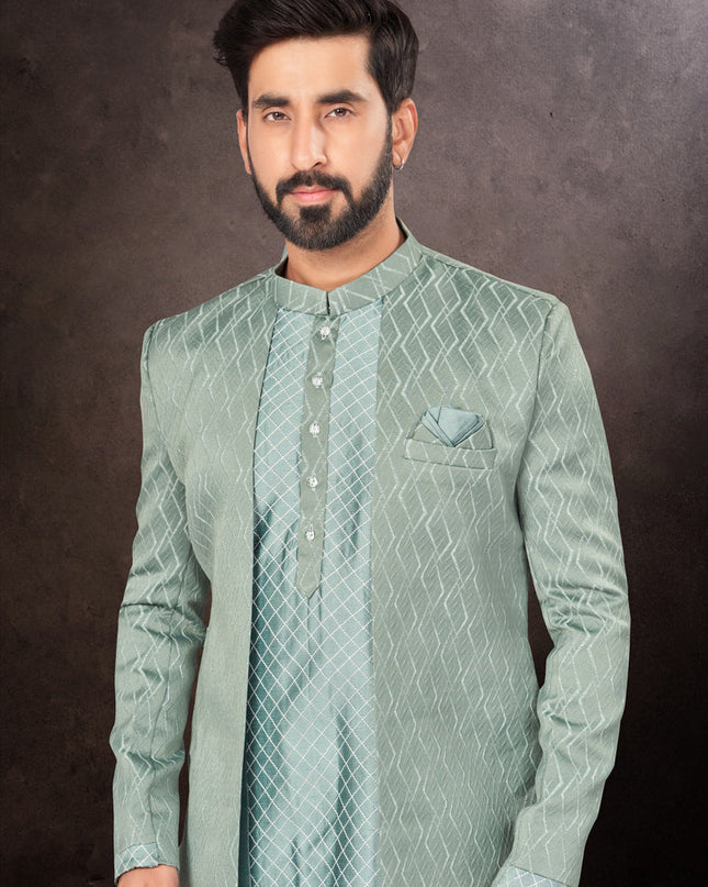 Teal Green Mens Designer Indo Western