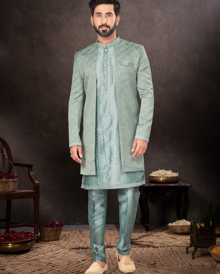 Teal Green Mens Designer Indo Western