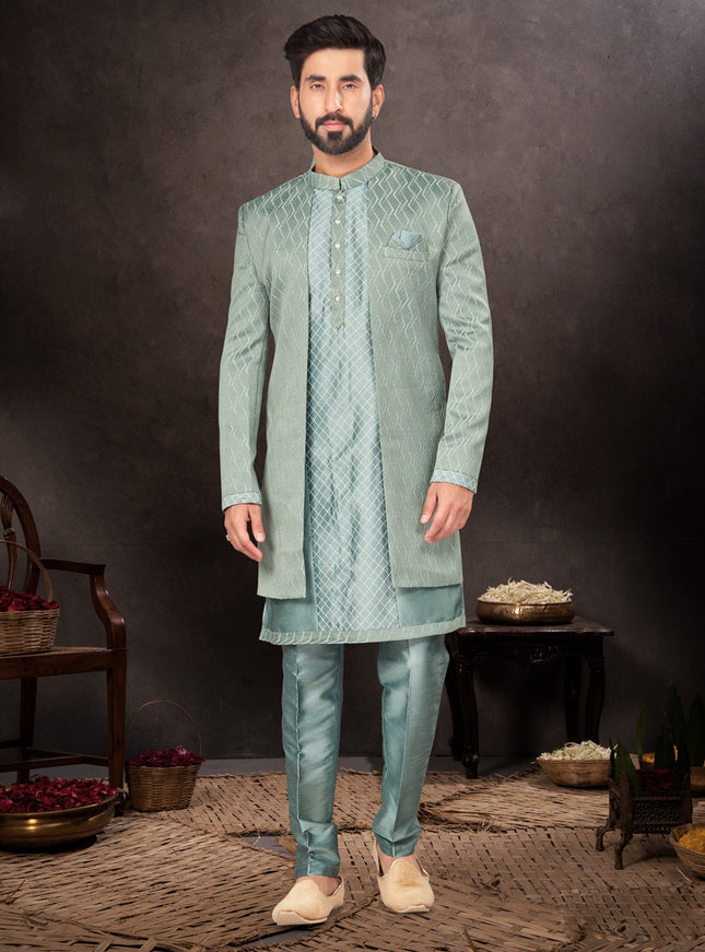 Teal Green Mens Designer Indo Western