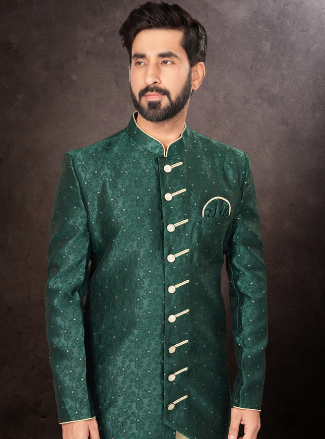 Bottle Green Mens Designer Indo Western