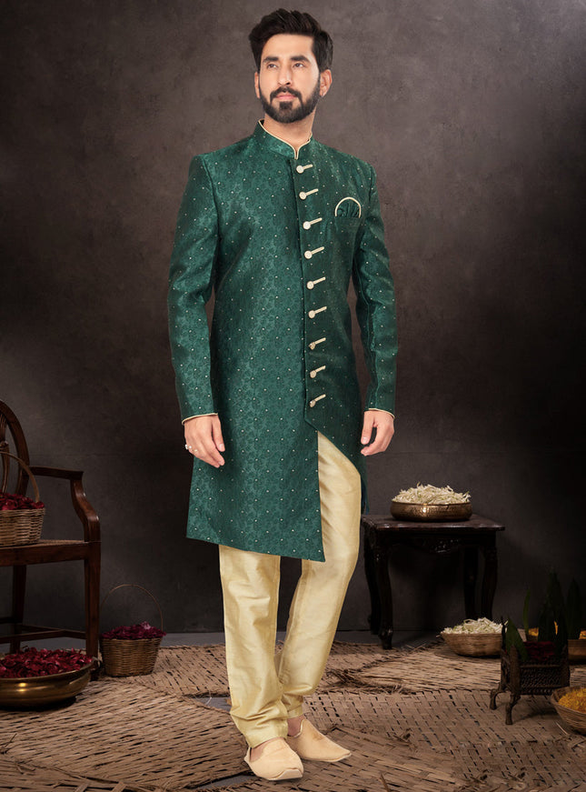 Bottle Green Mens Designer Indo Western