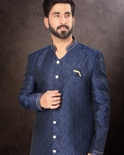 Navy Blue Mens Designer Indo Western