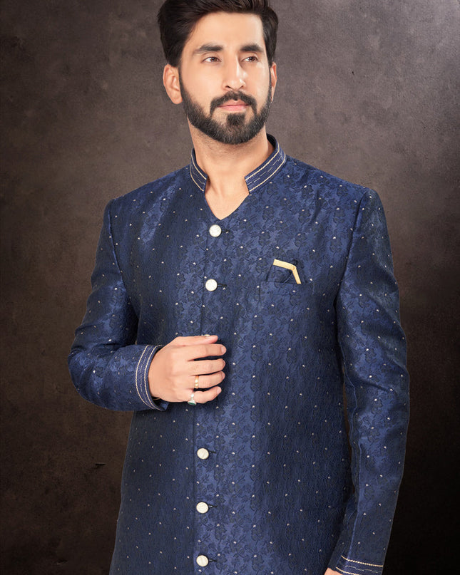 Navy Blue Mens Designer Indo Western