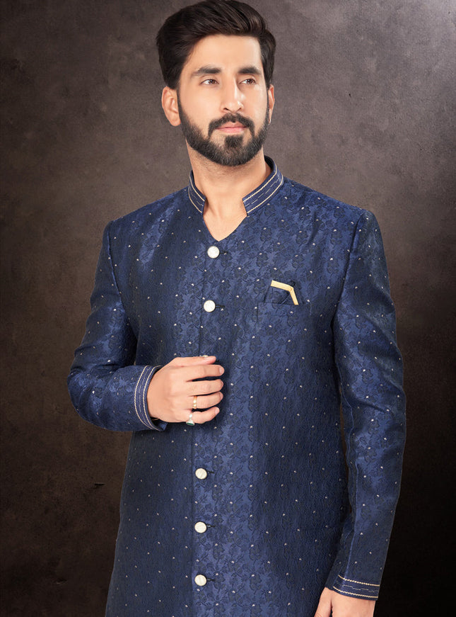 Navy Blue Mens Designer Indo Western