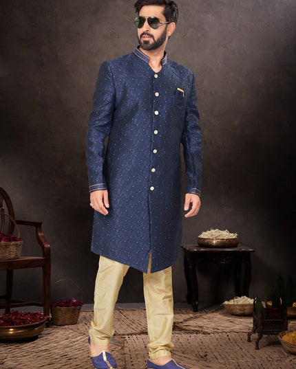 Navy Blue Mens Designer Indo Western