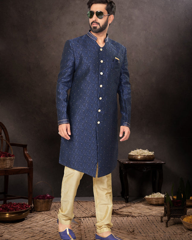Navy Blue Mens Designer Indo Western