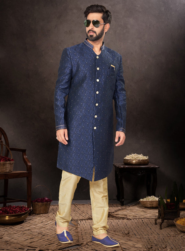 Navy Blue Mens Designer Indo Western